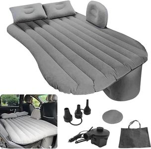 VAVSU Polyvinyl Chloride (PVC) Car Bed - Camping Mattress - Portable Travel,Sleeping, Inflatable Bed for Universal SUV Extended Air Couch with Two Air Pillows (Grey)