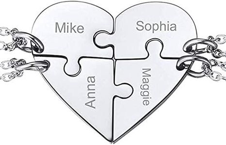 PROSTEEL Collar de Amistad de 4 Amigas, Piezas Rompecabezas Corazon Platino