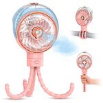 Ausic Misting Stroller Fan, 100ml Misting Fan Portable, Personal Fan Rechargeable, Clip on Fan for Baby Detachable tripod, Handheld Fan, Desk Fan for Treadmill, Crib, Car Seat, Camping