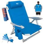 #WEJOY Beach Chairs Low Folding Lightweight,4-Position Adjustable Beach Chair with Cup Holder,Aluminium Reclining Garden Chair with Heavy Duty Supports 180kg for Camping,Seaside & Outdoor Relaxing