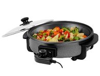 Ovente SK11112B Electric Skillet with Non-Stick Aluminum Body, 12 Inch, 1400-Watts, Temperature Controller, Tempered Glass Cover, Cool-Touch Handles, Black