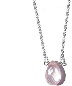 Joyfulmuze Natural Rose Quartz Necklace, Genuine Pink Chakra Energy Crystal, 925 Sterling Silver Chain, Faceted Pear shape Pendant, Minimalist Style Gemstone, Handmade Jewelry for Her, 18 Inches