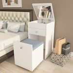 Studio Kook Beleza Dressing Table, Dresser Unit with Mirror, Seating and Storage, Matte Finish (Moonshine White)