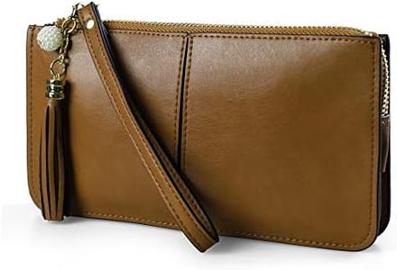 befen Genuine Leather Clutch Bags for Women, Small Ladies Wristlet Clutch Wallet Purse with Wrist Strap, Reddish Brown, One Size, Western