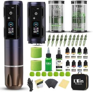 INKin Kits para Tatuaje, Maquina de Tatuar Kit Completo Inalámbrico Profesional con Batería 2 Piezas de 1800 mAh Fuente de Alimentación y Revo Agujas Tatuaje, Tinta Tatuaje para Tatuadores