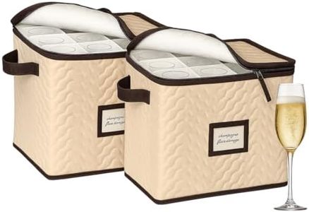 Champagne Flute Storage Boxes with Dividers - Set of 2 - Each Holds 12 Glasses up to 3.75" Wide - Quilted Microfiber Case with Handles - Protects Stemware - Ideal for Champagne & White Wine Glasses