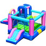 COSTWAY Kids Bouncy Castle, Inflatable Bounce House with Slides, Bouncing Area, Mesh Protection and Carry Bag, Jumping Playing Center for Indoor Outdoor (Donut)