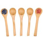 5pcs Handmade Wooden Spoon for Mixing Stirring, Small Honey Spoon Wood Soup Spoon for Kids, Mini Salt Spoon Condiments Spoons