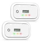 Carbon Monoxide Detector Portable with Digital LCD Display, Carbon Monoxide Alarm, Replaceable Battery Operated CO Alarm Detector, 10-Year Lifespan, Conforms to EN 50291 Standard, 2 Pack