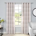 Sleepdown Printed Check Thermal Insulated Eyelet Curtains for Bedroom and Living Room - Natural - 2 Panels, 2x 90" x 72"