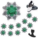 12pcs Golf Spikes, Green Replacement Golf Shoe Studs with Golf Spike Wrench, Stability and Comfort Golf Shoe Accessories Fits Most Golf Shoes