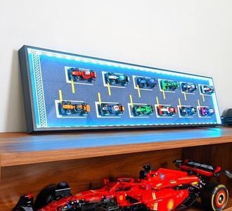 Display Wallboard with RGB LED Lights Compatible with Lego F1 66796&71049 Car Model, F1 Car 12-in-1 Collector's Pack, Wall Mount Compatible with lego F1 Collectible Model Kit(No Model Included)