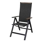 Grand patio Garden Reclining Chair, Folding Aluminium Dining Chair with Armrest, Adjustable 6-Position High Backrest, Textile, Sun Chair for Outdoor, Garden (Black)