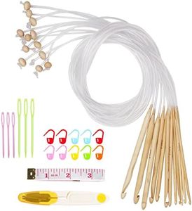 Uncinetto tunisino con corda, 12 misure in bambù afgano, set di uncinetti afgani per principianti, 3,0 – 10 mm Afghan Tunisino, cavo di plastica per sciarpe, tappeti, uncinetti per uncinetto tunisino