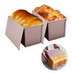 inodiref 2 Piece Loaf Tins for Baking with Lid, 450g(1lb) Dough Non Stick Loaf Pan, Carbon Steel Corrugated Bread Tin for Oven Baking, Homemade Cakes, Toast Bread