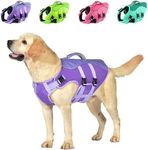 Petglad Dog Life Jacket, Reflective Dog Harness Life Vest with Rescue Handle for Swimming Boating, Adjustable High Buoyancy Flotation Swim Vest for Small Meium Large Dogs - Purple, M