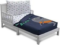 Delta Children 4 Piece Toddler Bedding Set for Boys - Reversible 2-in-1 Comforter - Includes Fitted Comforter to Keep Little Ones Snug, Bottom Sheet, Top Sheet, Pillow Case - Jurassic Dinosaur