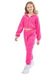 LOLANTA Girls Hip-Hop Dance Outfits Kids Halloween Costume Shiny Sequin Dance Outfits Sequin Pants Set (Rosered, 8-9 Years)