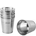 KINJOEK 8 Packs 4.72 x 4.72 x 3.54 Inch Galvanized Bucket Metal Planter, Silver Round Flower Pot Plant Basket for Balconies, Gardens, Patios, Office, Parties and Weddings