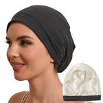 Hat Hut 100% Mulberry Silk Lined Sleep Cap Pure Silk Bonnet for Curly Hair Wrap Bonnet for Sleeping Silk Lined Slouchy Beanie (Grey)