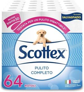 Scottex Carta Igienica, Formato Salvaspazio, Cotone, Confezione 100% Riciclabile, Fatto in Italia, 64 Rotoli