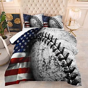 Bodhi Boys Bedding Set Queen,Sports Bedding Set for Boys,Kids Baseball Comforter Set Queen,American Flag Sports Comforter Set Queen,Teen Boys Bedding with Pillowcases,Grey Color