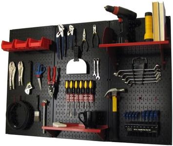 Wall Control Pegboard Organizer 4 ft. Metal Pegboard Standard Tool Storage Kit with Black Toolboard and Red Accessories