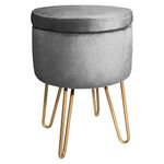 BONTEC Velvet Dressing Table Stool, Round Vanity Stool with Storange, Bedroom Ottoman Stool with Metal Legs for Home Living Room Fitting Room Bedroom (Gray)