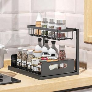 2-Tier Under Sink Sliding Storage Drawer,Kitchen Organiser Rack,Pull-Out Sliding Baskets for Cupboard,Bathroom,Cabinet