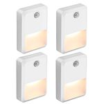 Motion Sensor Night Lights Battery Powered Stick On Wall Light Automatic Night Lights LED Stick-On Closet Light with Dusk to Dawn Sensor, for Wall, Stairs, Cabinet, Hallway(4 Pack)