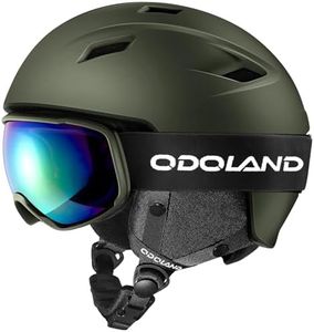 Odoland Ski Helmet and Goggles Set, Snowboard Helmet Glasses for Men, Women & Youth - Shockproof/Windproof Gear for Skiing, Snowboarding, OliveGreen, L
