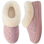 HomeTop Women's Knit Clog Slippers Comfy Warm Memory Foam Non-slip Indoor House Shoes with Fuzzy Collar (8, Pink)