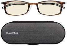 ThinOptics Computer Reading Glasses Rectangular Tortoiseshell Frames With Milano Magnetic Case - Blue Light Blocking - Unisex for Men & Women Thin Lightweight Compact Readers 1.00 Strength