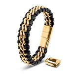 SERASAR Gold Bracelets for Men 17cm Gold Bracelet Gift-Box Genuine-Leather Cowhide Braided Adjust-Able Magnetic-Clasp Multi-Layer Wrap Rope Man Mans Male Band Jewelry Magnet Accessories