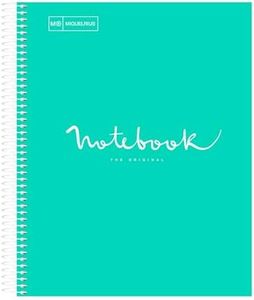 Miquel Rius M Emotions 1 Subject Notebook, Lined 11" x 8.5", 80 Sheets Heavy Weight Paper, 3 Hole Punched, Micro-Perforated, Turquoise Board Cover, Blue