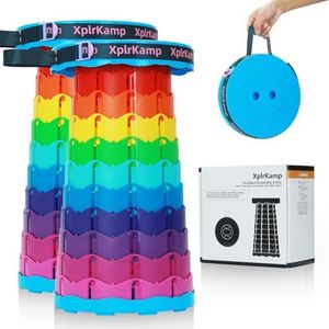 XplrKamp Retractable Folding Stool - Heavy Duty 400 lb Collapsible Portable Stool for Camping, Hiking, Fishing, Indoor/Outdoor with Non-Slip Base and Lightweight Design (Rainbow, 2-Pack)