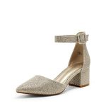 DREAM PAIRS Women's Annee Gold Glitter Low Heel Pump Shoes - 8.5 M US