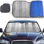 Big Hippo Windshield Sun Shade, Car Window Shade as Bonus Keep Vehicle Cool Windshield Sunshade Protect Your Car from Sun Heat & Glare Best UV Ray Visor Protector -Silver/Blue (Size: 55.16"X 27.5")