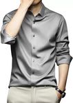 Classic Button-up Shirt for Men Solid Slim Fit 100% Cotton Casual Formal Shirt with Spread Collar & Full Sleeves (in, Alpha, XL, Regular, Standard, Grey)