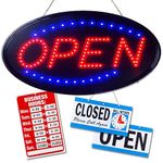 Ultima LED Neon Open Sign for Business: Lighted Sign Open with Flashing Mode – Indoor Electric Light up Oval Sign for Stores - Includes Business Hours and Open & Closed Signs