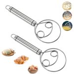 AADHIK Stainless Steel Dough Mixer Whisk Set of 2– Heavy Duty Dough Blender Egg Beater for Home Baking | Easy Grip Mixing Stick with Hanging Hole | Kitchen Baking Tool for Bread, Roti, Pastry & Cake