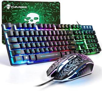 Tastiera e Mouse da Gioco, 104 Tasti Retroilluminazione Arcobaleno LED Tastiera, 4 Pulsanti 2400 DPI Mouse e Tappetino per Mouse, USB Cablato Compatibile con PS4 XBox(Necessario Adattatore) Nero