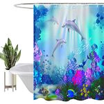 HEYOMART Shower Curtain Heavy Duty Polyester Fabric Waterproof Shower Curtain Liner, 3D Digital Painting Pattern for Shower Stall, Bathroom Curtains with 12 PCS Hooks (180x200cm, Dolphins-F)