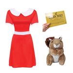 Ladies Spoilt Golden Ticket Winner Costume - Medium - Red Dress with White Collar, Golden Ticket and a Plush Squirrel Toy - Adults TV/Film World Book Day Fancy Dress Costume