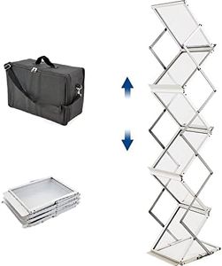 Displayfactory Pop up Aluminum Magazine Rack, 6 Pockets Brochure Display Stand, Foldable Literature Rack Magazine Catalog Display Stand with Carrying Bag for Office,Store, Exhibition & Trade Show