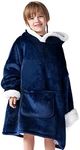 Hansleep Wearable Blanket Hoodie for Kids, Hoodie Blanket with Pockets and Sleeves Sweatshirt for Teens as A Gift - Navy Kids