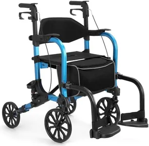 FlyingJoy 2-in-1 Lightweight Rollator Walker with 10" Front Wheels and 8" Rear Wheels for Seniors, Foldable Transport Wheelchair Supports up to 300 lbs