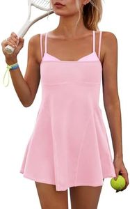 Yanekop Womens Tennis Dress with Built in Shorts and Bra Athletic Dresses Golf Outfits Spaghetti Strap Workout Dress(Pink,L)
