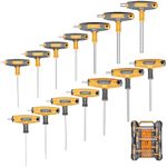 MULWARK 14 PC T-handle Allen Wrench Set Metric and Standard with T Handle Hex Key and Long Hex Driver Set |Christmas Gift|Wall-Mounted Storage Box, Clear Marking, Two-Tip Design, and Chamfered Tips