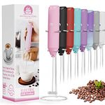 Powerful Milk Frother Handheld Foam Maker, Mini Whisk Drink Mixer for Coffee, Cappuccino, Latte, Matcha, Hot Chocolate, With Stand, Pink